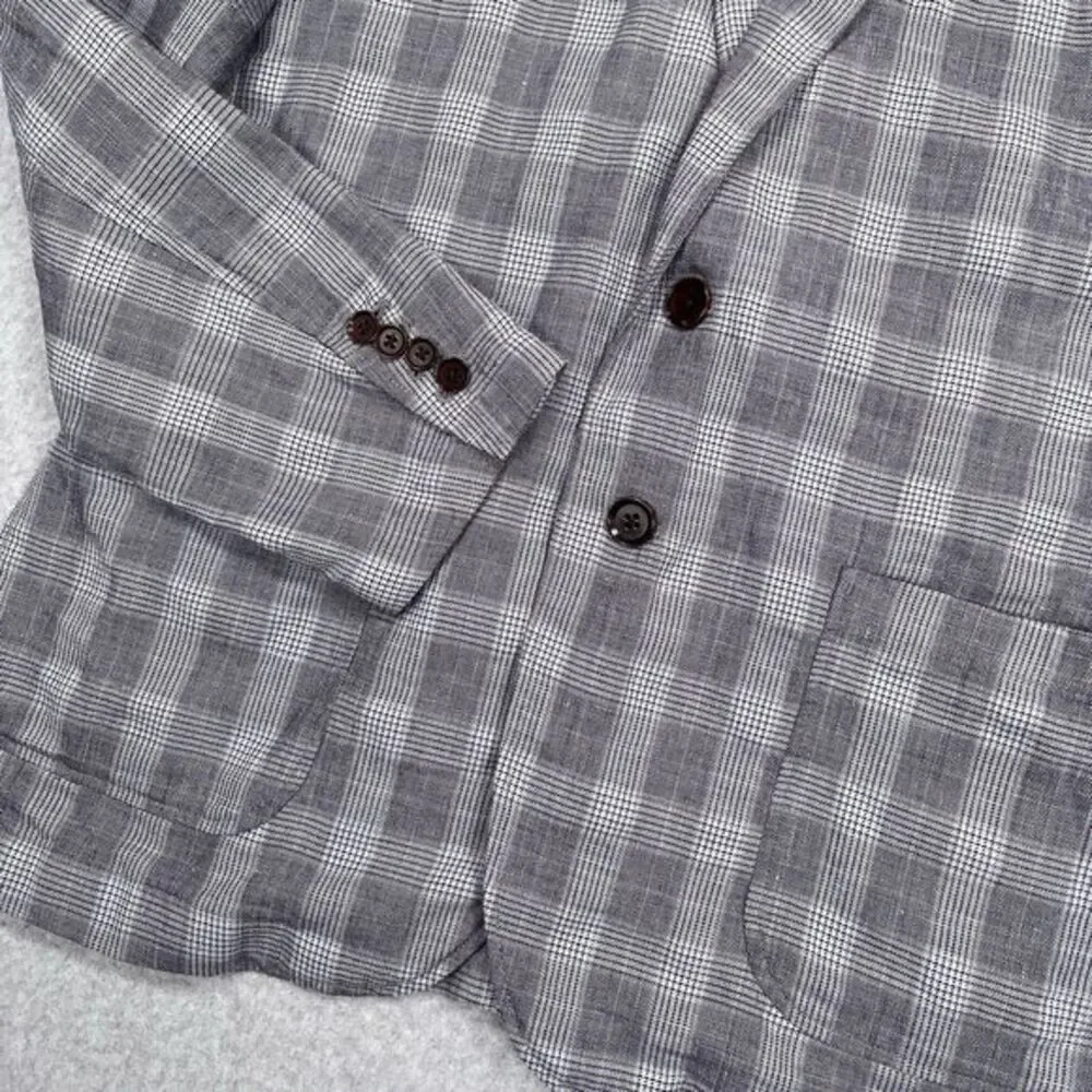 UNTUCKit Blazer 40R Gray Glen Plaid‎ Linen Unstructured Sport Coat Surgeon Cuffs